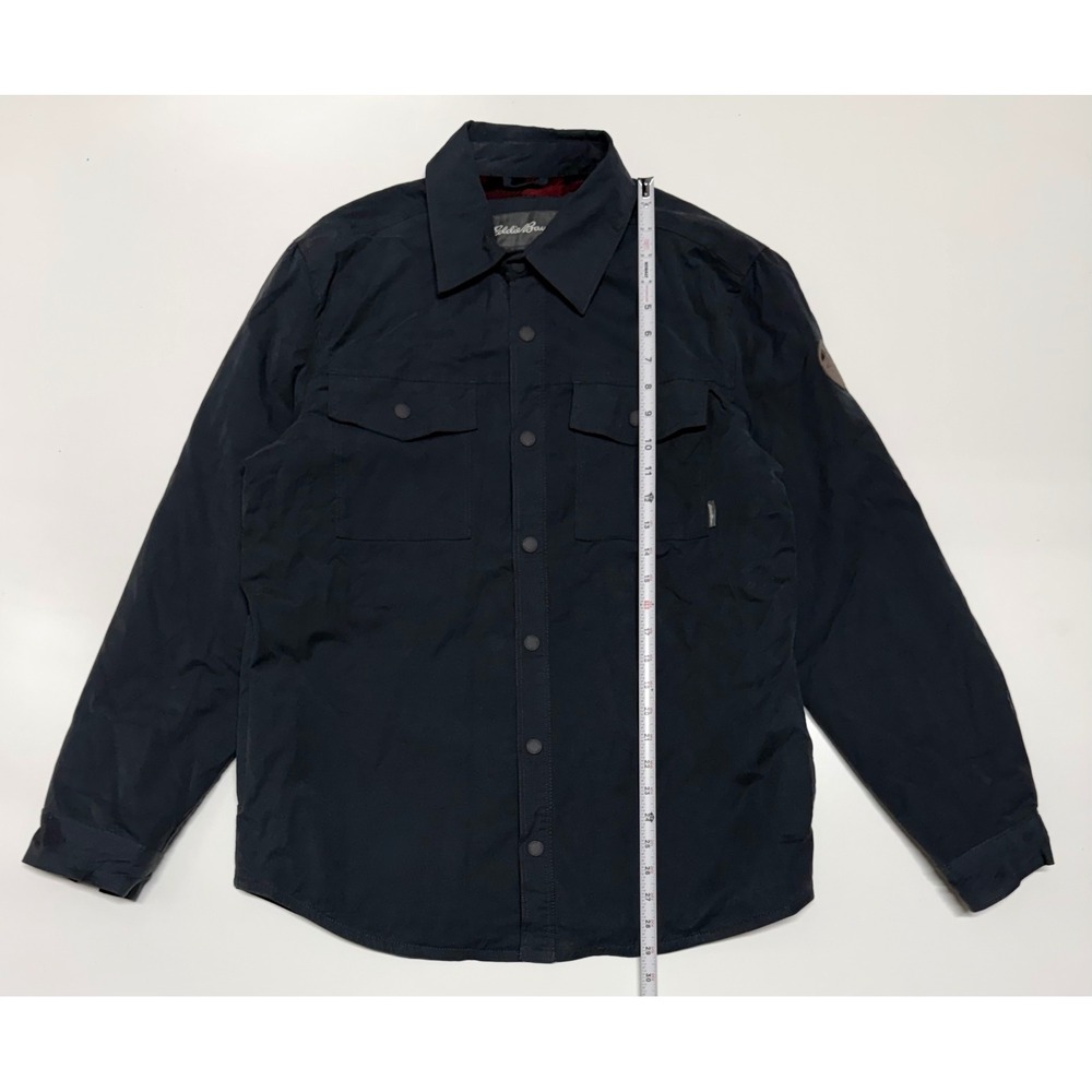 Eddie Bauer Mens Navy Blue Flannel Lined Shirt Jacket Snap Front Medium